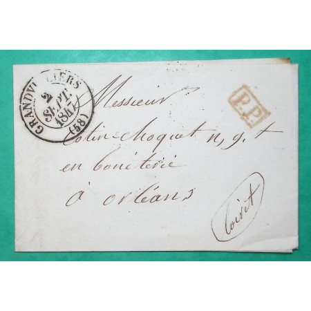 CAD TYPE 13 GRANDVILLIERS OISE PP PORT PAYE POUR ORLEANS LOIRET 1847 LETTRE COVER FRANCE