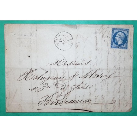 N°14B PC 2324 OLONZAC HERAULT POUR BORDEAUX GIRONDE 1862 LETTRE COVER FRANCE