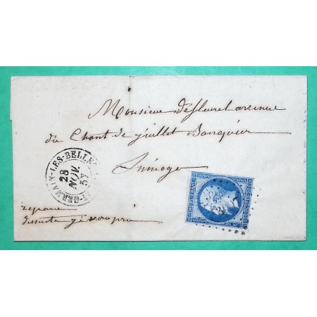 N°14 PC 3097 ST GERMAIN LES BELLES HAUTE VIENNE POUR LIMOGES 1857 LETTRE COVER FRANCE