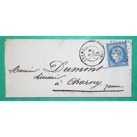N°60A GC 498 BLENEAU YONNE POUR CHARNY 1872 LETTRE COVER FRANCE