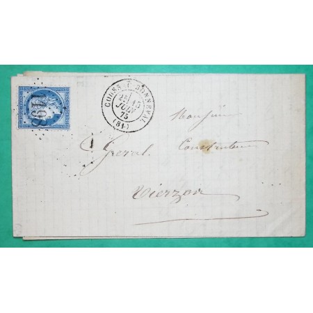 N°60C GC 1198 COUSSAC BONNEVAL HAUTE VIENNE POUR VIERZON CHER 1875 LETTRE COVER FRANCE