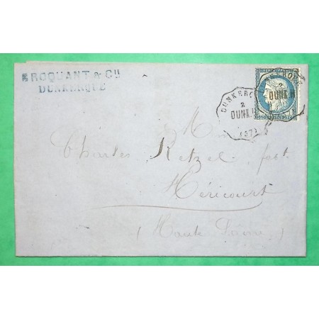 N°60C CONVOYEUR STATION DUNKERQUE LIGNE DUNK.H DUNKERQUE A HAZEBROUCK NORD BELLE FACTURE PECHE POUR HERICOURT 1876