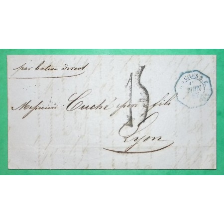 LETTRE NAPLES NAPOLI ITALIE ITALIA CACHET MARITIME D SICILES SE MARSEILLE POUR LYON RHONE 1857 LETTRE COVER FRANCE
