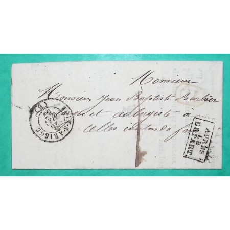 CAD TYPE 15 FOIX ARIEGE APRES LE DEPART CL CORRESPONDANCE LOCALE TAXE 1 1857 LETTRE COVER FRANCE