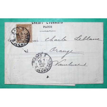 N°80 SAGE PERFORE CREDIT LYONNAIS DOUBLE PORT PARIS POUR ORANGE VAUCLUSE 1896 LETTRE COVER FRANCE