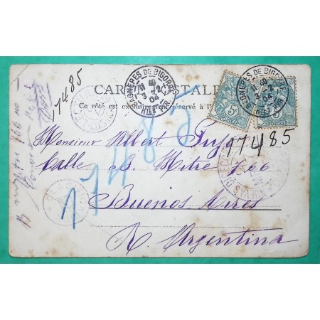 N°111 x2 BLANC CARTE POSTALE BAGNERES DE BIGORRE HAUTES PYRENEES POUR BUENOS AIRES ARGENTINE ARGENTINA 1904 FRANCE