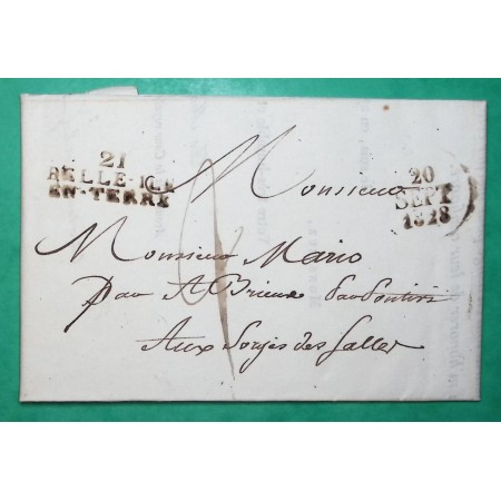 MARQUE 21 BELLE ISLE EN TERRE COTES DU NORD DEPART KERIEN POUR PONTIVY MORBIHAN 31x12 1828 LETTRE COVER FRANCE