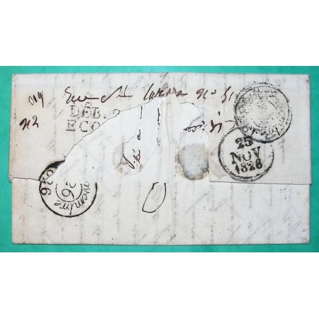 MARQUE DEBOURSE DEB. 26 ECOUIS EURE INDICE 22 P26P PONT AUDEMER PORT PAYE POUR PARIS 47x11 1826 LETTRE COVER FRANCE