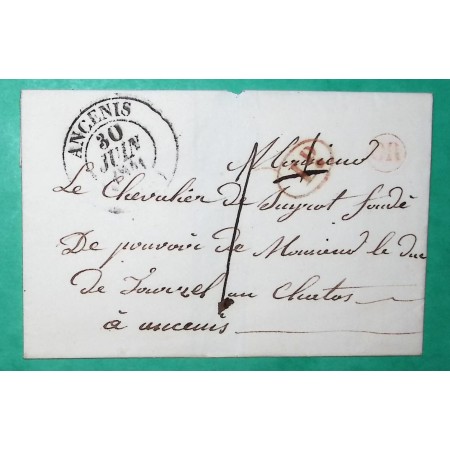 CAD TYPE 13 ANCENIS LOIRE INFERIEURE DECIME RURAL ANNULATION PLUME OR ROUGE CORRESPONDANCE LOCALE TAXE 1 1841 FRANCE