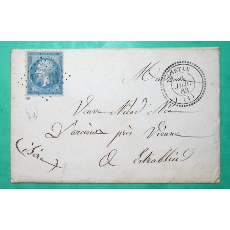 N°22 GC 1333 CAD TYPE 22 DORTAN AIN BOITE RURALE B ARBENT 1863 LETTRE COVER FRANCE