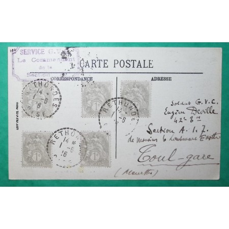 N°107 x5 BLANC GRIFFE SERVICE GVC RETHONDES OISE POUR TOUL MEURTHE ET MOSELLE 1916 WW1 LETTRE COVER FRANCE
