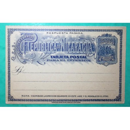 ENTIER REPUBLICA DE NICARAGUA TARJETA POSTAL 2 CENTAVOS BLEU BLUE RESPUESTA PAGADA