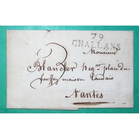 MARQUE 79 CHALLANS VENDEE POUR NANTES LOIRE INFERIEURE 41x12 1821 LETTRE COVER FRANCE
