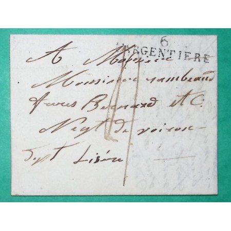 MARQUE 6 LARGENTIERE ARDECHE POUR VOIRON ISERE 42x8.5 1821 LETTRE COVER FRANCE