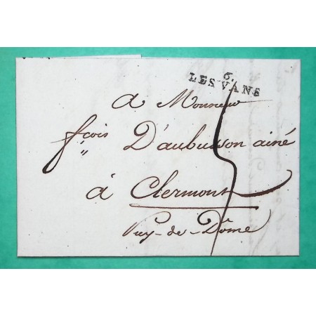 MARQUE 6. LES VANS ARDECHE POUR CLERMONT FERRAND PUY DE DOME 27x6 1808 LETTRE COVER FRANCE