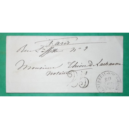 CAD TYPE 13 MONTREUIL SOUS BOIS SEINE POUR PARIS TAXE 25 1852 LETTRE COVER FRANCE