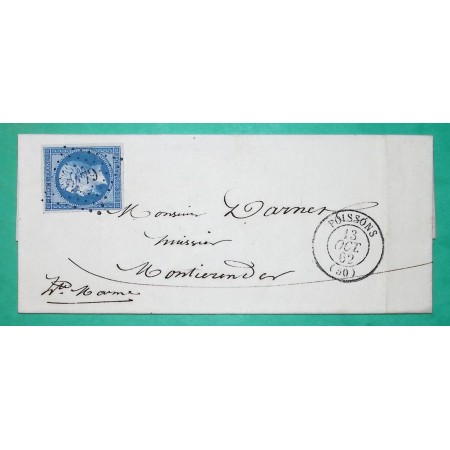 N°14B PC 2479 POISSONS HAUTE MARNE POUR MONTIER EN DER 1862 LETTRE COVER FRANCE