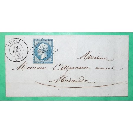 N°14 PC 2685 RISCLE GERS POUR MIRANDE 1861 LETTRE COVER FRANCE