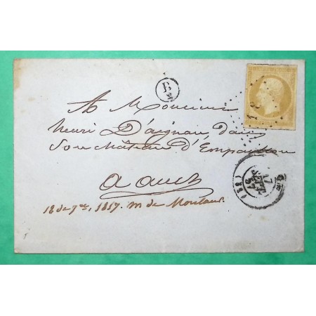 N°13A PC 168 AUCH GERS BOITE RURALE SUPPLEMENTAIRE B2 NON IDENTIFIEE CORRESPONDANCE LOCALE 1857 LETTRE COVER FRANCE