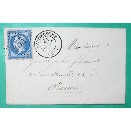N°22 GC 455 BERTINCOURT PAS DE CALAIS POUR ROUEN SEINE INFERIEURE 1865 LETTRE COVER FRANCE