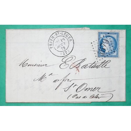 N°60A GC 4679 TRITH ST LEGER NORD BUREAU SUPPLEMENTAIRE POUR ST OMER PAS DE CALAIS 1873 LETTRE COVER FRANCE