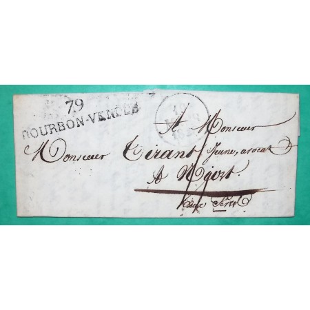 MARQUE 79 BOURBON VENDEE LA ROCHE SUR YON POUR NIORT DEUX SEVRES 51x11 1828 LETTRE COVER FRANCE