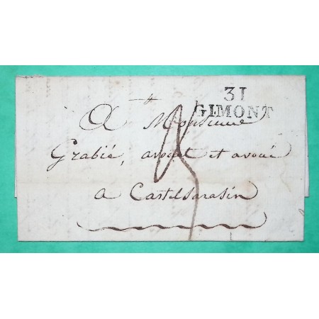 MARQUE 31 GIMONT GERS DEPART MAUVEZIN POUR CASTELSARRASIN TARN ET GARONNE 31x11 1827 LETTRE COVER FRANCE