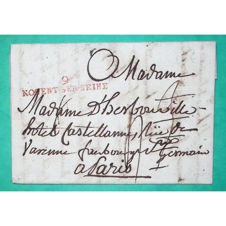 MARQUE 9 NOGENT SUR SEINE AUBE ROUGE POUR PARIS 44x8 LETTRE COVER FRANCE