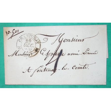 CAD TYPE 12 CHANTONAY CHANTONNAY VENDEE POUR FONTENAY LE COMTE 1833 LETTRE COVER FRANCE