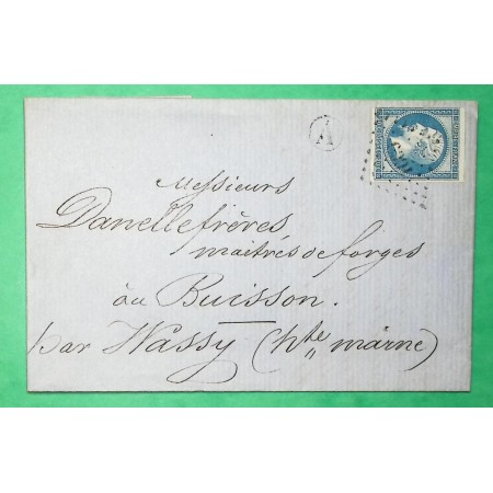 N°14B PC 1009 COUSANCES AUX FORGES MEUSE BOITE RURALE A SAVONNIERES EN PERTHOIS POUR WASSY HAUTE MARNE 1862 FRANCE