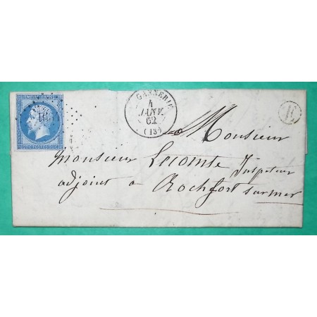 N°14B PC 1634 LANGANNERIE CALVADOS BOITE RURALE E FONTAINE LE PIN POUR ROCHEFORT SUR MER CHARENTE INFERIEURE 1862 FRANCE