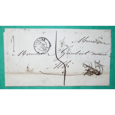 CAD TYPE 15 DOURGNE TARN TAXE 25 ANNULEE DOUBLE PORT POUR ALBI 1853 LETTRE COVER FRANCE