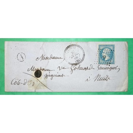 N°14 PC 29 CAD TYPE 22 AISEREY COTE D'OR POUR NUITS ST GEORGES 1860 LETTRE COVER FRANCE