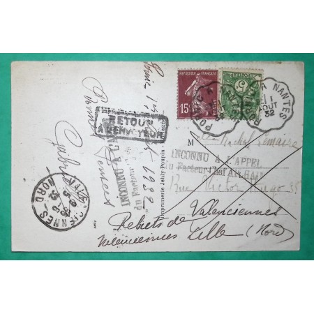 N°111 + 189 CONVOYEUR LIGNE PORNIC A NANTES CARTE POSTALE GRIFFE INCONNU A L'APPEL DU FACTEUR CHEF APCHAIN 1932 FRANCE