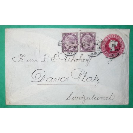 ENTIER VICTORIA THREE PENCE ROUGE + COMPLEMENT AFFRANCHISSEMENT 2 x ONE PENNY PERFORE U&C UHTHOFF & CO 1896 COVER