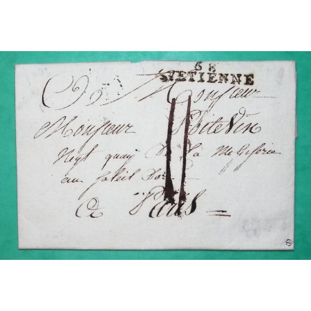 MARQUE 68 ST ETIENNE RHONE LOIRE POUR PARIS PERIODE REVOLUTIONNAIRE 38x8 1793 LETTRE COVER FRANCE
