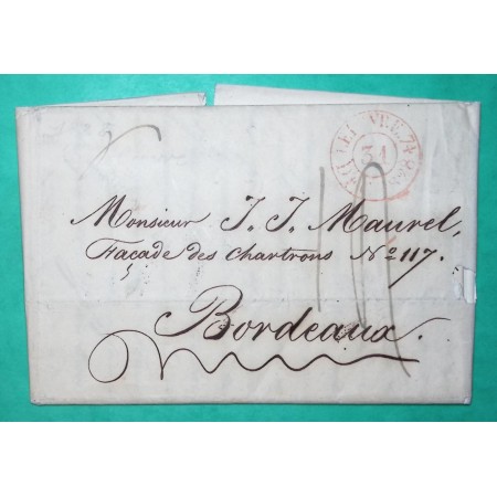 CACHET ESSAI ROND LE HAVRE 74 31 DECEMBRE 1828 DERNIERE DATE? SEINE INFERIEURE POUR BORDEAUX GIRONDE LETTRE COVER FRANCE