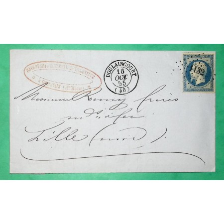 N°14 PC 1132 DOULAINCOURT HAUTE MARNE DEPART DONJEUX POUR LILLE NORD 1855 LETTRE COVER FRANCE