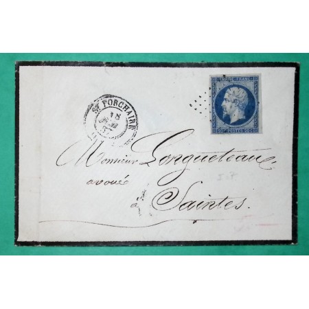 N°14 PC 3253 ST PORCHAIRE CHARENTE INFERIEURE POUR SAINTES 1857 LETTRE COVER FRANCE