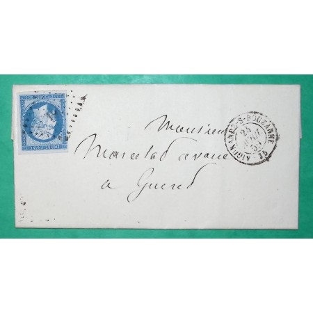 N°14 PC 19 AIGURANDE SUR BOUZANNE INDRE POUR GUERET CREUSE 1859 LETTRE COVER FRANCE