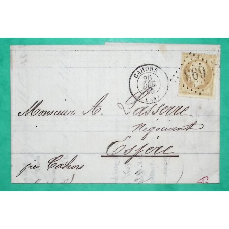 N°21 GC 693 CAHORS LOT CORRESPONDANCE LOCALE POUR ESPERE 1865 LETTRE COVER FRANCE