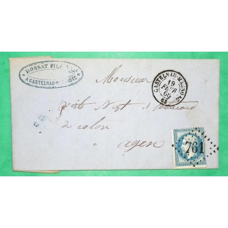N°22 GC 761 CASTELNAU MAGNOAC HAUTES PYRENEES POUR AGEN LOT ET GARONNE 1866 LETTRE COVER FRANCE