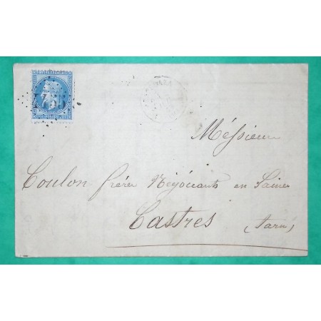 N°29 GC 4455 ESPERAZA AUDE BUREAU SUPPLEMENTAIRE POUR CASTRES TARN 1869 LETTRE COVER FRANCE
