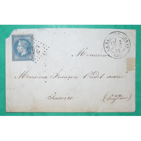 N°29 GC 343 LA BASTIDE MURAT LOT POUR ISSOIRE PUY DE DOME 1870 LETTRE COVER FRANCE