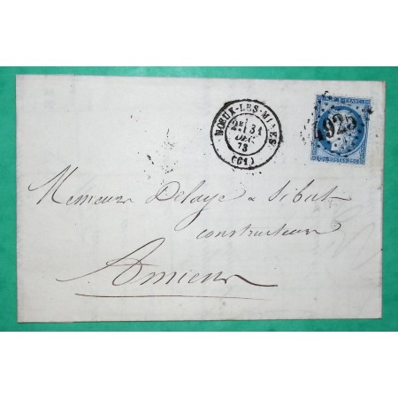 N°60A GC 4925 NOEUX LES MINES PAS DE CALAIS BUREAU SUPPLEMENTAIRE POUR AMIENS SOMME 1873 LETTRE COVER FRANCE