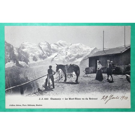 N°138 SEMEUSE CP CHAMONIX MONT BLANC VUE DU BREVENT GRAND HOTEL DES ALPES HAUTE SAVOIE POUR ALLEMAGNE 1910