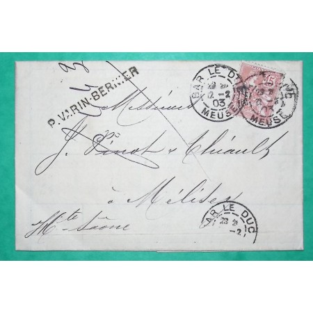 N°125 MOUCHON RETOUCHE PERFORE V.B. VARIN BERNIER BAR LE DUC MEUSE POUR MELISEY HAUTE SAONE 1903 COVER FRANCE
