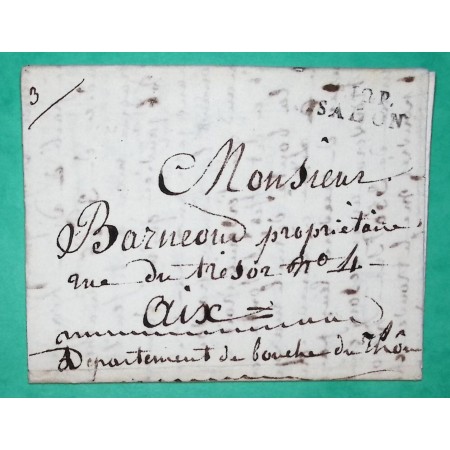 MARQUE P12P SALON DE PROVENCE BOUCHES DU RHONE POUR AIX 22x8 1825 LETTRE COVER FRANCE