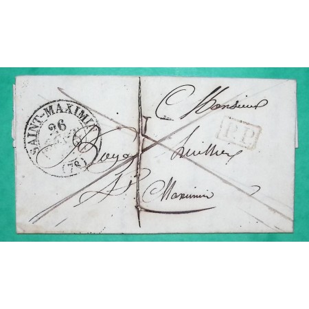 CAD TYPE 13 ST MAXIMIN VAR PP PORT PAYE CORRESPONDANCE LOCALE TAXE 1 DEPART ST ZACHARIE 1843 LETTRE COVER FRANCE