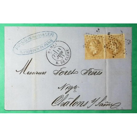 N°28 PAIRE ETOILE DE PARIS N°24 RUE DE CLERY POUR CHALON SUR SAONE SAONE ET LOIRE 1871 LETTRE COVER FRANCE